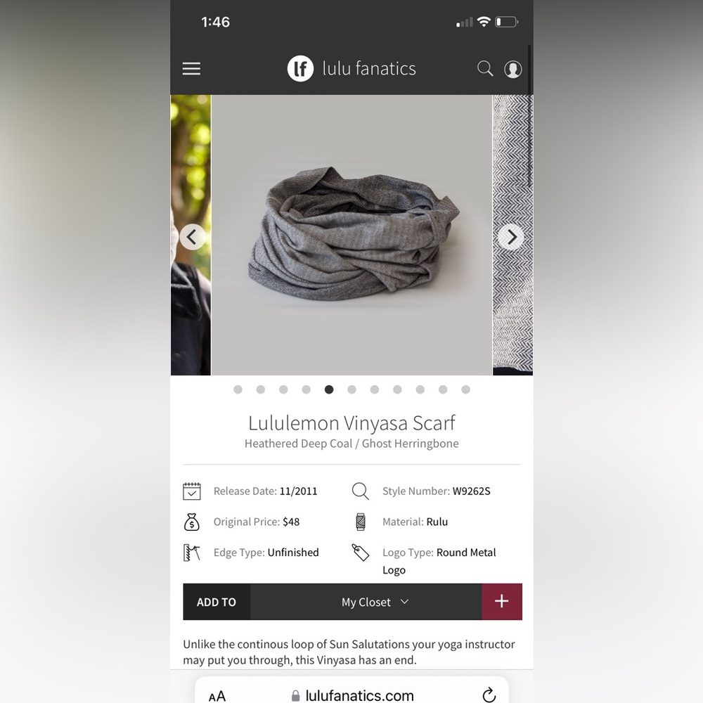 2011 Lululemon reversible Vinyasa scarf. OSFA.